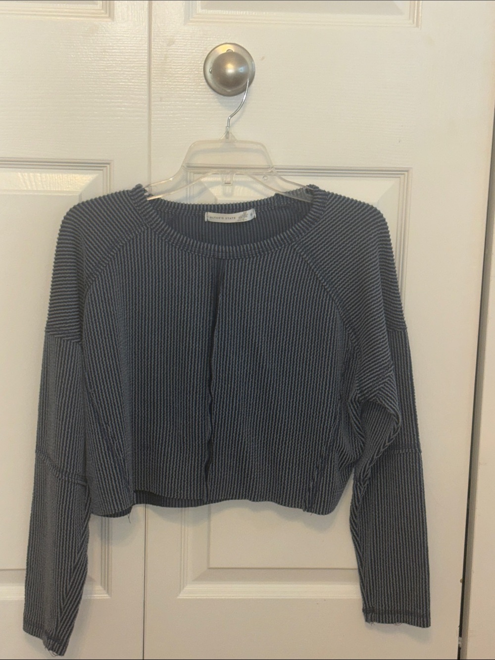 Altar'd State blue striped cropped waffle long sleeve top